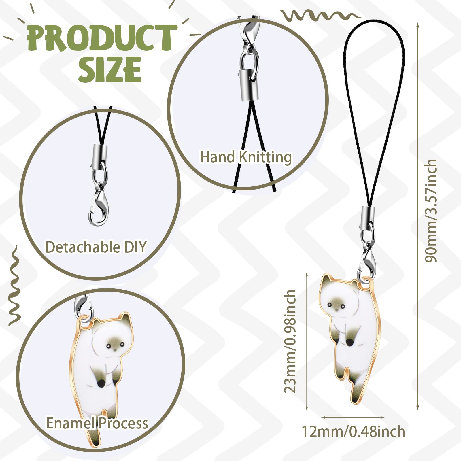 Yinkin 6 Pieces Cat Charm For Mobile Phone, Kawaii Charms Strap, Cute Hanging Cat For Backpack, Wallet, Keychain Pendant